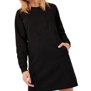 Pact Organic Cotton Courtside Sweatshirt Dress XS Black Long Sleeve Pockets